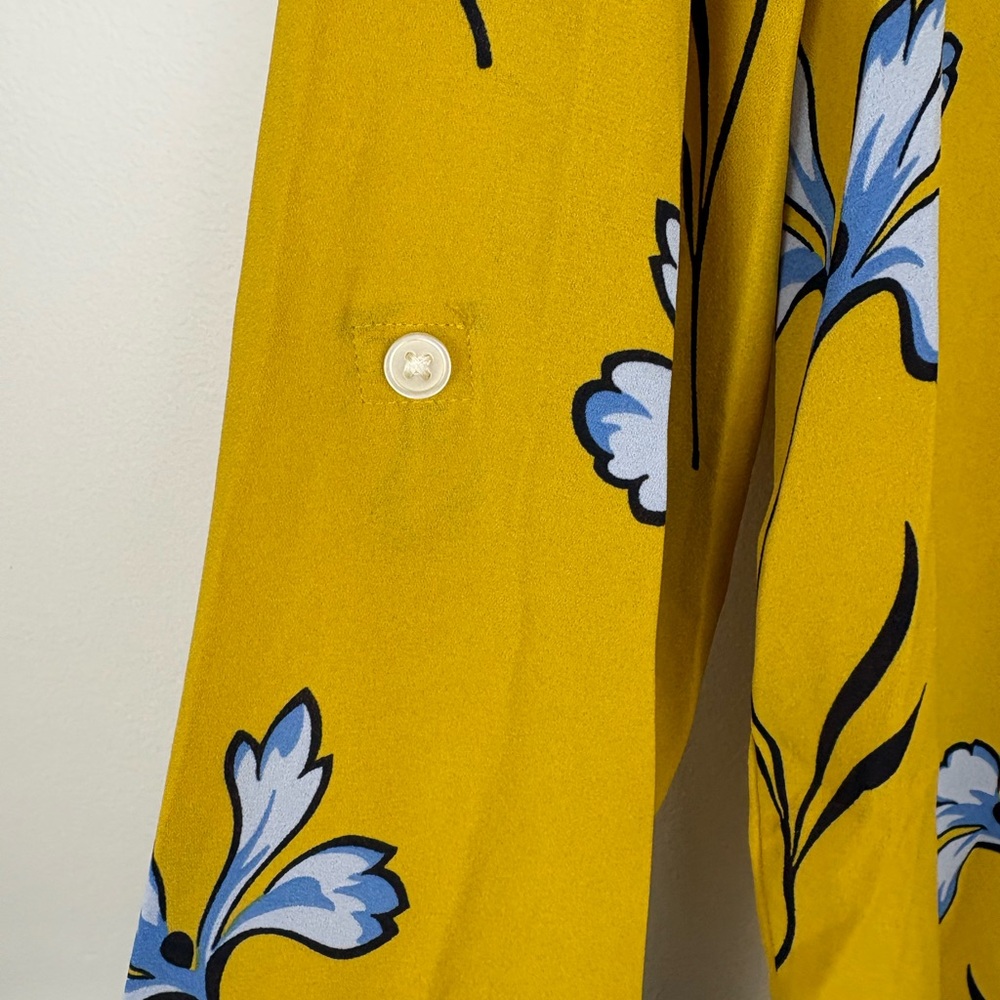 LOFT Yellow Floral Boatneck Blouse size Medium Petite business casual office - Picture 5 of 13